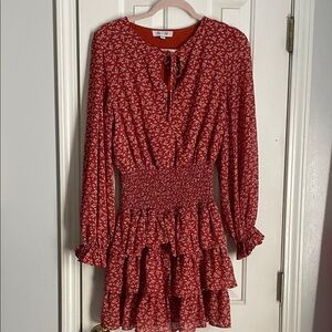 She + Sky Red Patterned Long Sleeve Dress